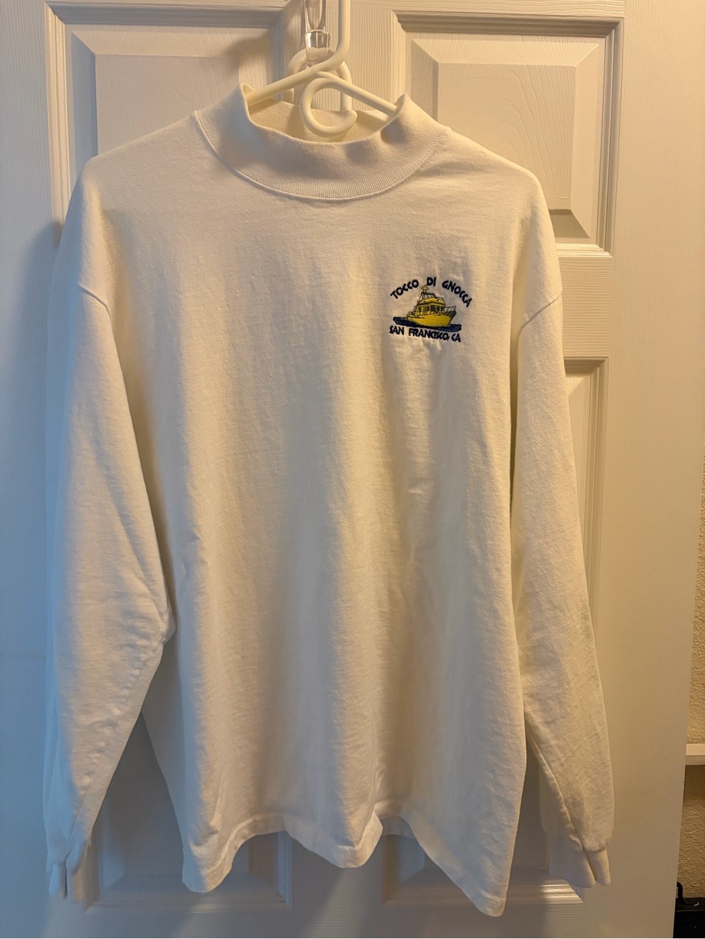 Vintage Cotton Deluxe “Tocco Di Gnocca” San Francisco White Mock Neck Longsleeve